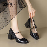 ZHR单鞋女优雅粗高跟玛丽珍鞋子女蝴蝶结链带女鞋 BL170 黑色 37 