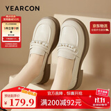 意尔康小皮鞋女英伦风厚底增高舒适乐福鞋25春款 49861W 米白3 38