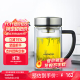 希诺（HEENOOR）双层玻璃杯男士耐热防烫带把带手柄商务办公玻璃水杯过滤茶杯子 小熊杯盖-双层带滤网435ml