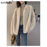 她芙（tafu）水貂绒皮草外套女2025年冬季新款年轻版时尚气质百搭V领显瘦大衣 珍珠貂白色 M