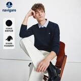 Navigare小帆船秋冬男假两件针织衫内搭衬衫领休闲通勤毛衣1144015303