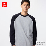 优衣库男装女装宽松插肩袖T恤/休闲长袖上衣484016 09 黑色 2XL /185/112C