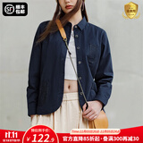 马登复古牛仔口袋拼接长袖衬衫纯棉舒适休闲外套百搭叠穿上衣女秋季 藏青色 马登工装 M
