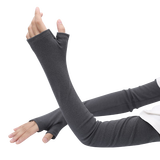 珍碧斯保暖袖套女男秋冬季长款手臂套加厚加绒高弹空调房防寒护胳膊手套 藏灰色（指套款）