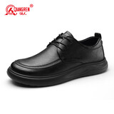 强人商务休闲男鞋头层牛皮加大码宽楦皮鞋不易挤脚 JDA87579 黑 47码