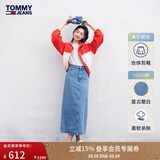 TOMMY JEANS【高腰长裙】春夏女装纯棉美式复古蓝色水洗开叉牛仔半身裙 牛仔蓝1AB L 28