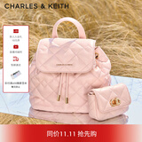 CHARLES&KEITH菱格大容量柔软多用背包书包双肩包包女包生日礼物CK2-60151400 粉红色Pink S