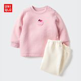 优衣库婴幼儿宝宝压线睡衣/长袖起居服套装478439 10 水粉色 90