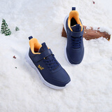 361°儿童运动鞋男童跑鞋秋冬密网轻便魔术贴女童皮革加绒保暖运动鞋 【皮革加绒】光普蓝色/芒果金黄色 35