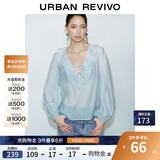 UR2025秋季新款女装荷叶边V领系带宽松长袖罩衫衬衫UWM250021 淡蓝 (面料微透) S