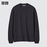 优衣库男装女装AIRism棉混纺圆领T恤/长袖482293 09 黑色 L