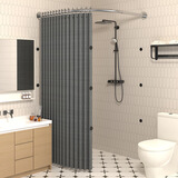 誉品丰茂升级折叠浴帘不锈钢L型伸缩浴帘杆浴帘套装免打孔弧形浴室淋浴房 B款原色+灰色折叠浴帘+金属挂环