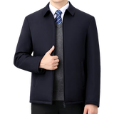 中年棉衣男士夹棉外套中老年爸爸装秋冬季加厚行政夹克薄棉服棉袄 【拉链款】藏青色/加棉 2XL 【建议体重130斤-150斤】