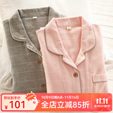 眠岛 情侣睡衣春秋季纯棉女士长袖磨毛绒布日系格子可外穿男士家居服 女款甜美粉 XL