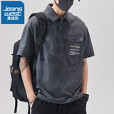 真维斯（Jeanswest）夏季新款polo衫男士潮牌时尚翻领薄款冰丝宽松舒适工装短袖上衣服 102灰色T恤 XL