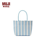 无印良品（MUJI） 手编包 环保材料 手提包菜篮子编织包 包包 度假沙滩包 2色蓝色竖条纹/小 NONE