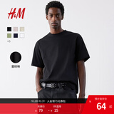 H&M男装女装T恤情侣装重磅纯棉宽松透气圆领红色短袖打底衫0608945 黑色 L 175/108 oversize宽松版型