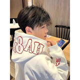 趣米乐美式高街硬挺连帽卫衣男秋冬季宽松潮流重磅慵懒上衣情侣外套帽衫 白色 XL 【建议120-140斤】