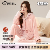 都市丽人【加厚珊瑚绒】女士睡衣女长袖开衫法兰绒加绒保暖情侣家居服套装