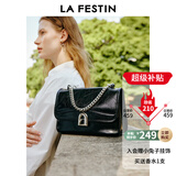 拉菲斯汀包包女包2025新款牛皮通勤单肩斜挎包品牌A字门腋下小方包 622037 飒飒黑【JD专供】