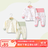 婧麒（JOYNCLEON）新生婴儿衣服纯棉秋款初生男女宝宝春秋睡衣分体打底内衣套装 蒲公英绿色+粉色兔子 80 cm