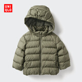 优衣库婴幼儿宝宝PUFFTECH空气棉服可机洗拉链连帽外套478427 56 橄榄色 100