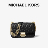 MICHAEL KORS圣诞礼物奢侈品MK女士包包SLOAN皮质链条单肩斜挎包小号黑色/金色