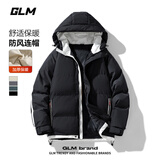 GLM棉服男冬季保暖加厚外套男连帽潮流防寒防风休闲棉衣男装黑色2XL