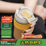 乐扣乐扣（LOCK&LOCK）咖啡杯耐热玻璃水杯子男女学生便携式双饮吸管杯随手杯500ML黄色