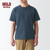 无印良品（MUJI） 男式 粗棉线 天竺编织 短袖T恤 打底衫男款 纯棉全棉 ABA18A2S 烟熏蓝色 XS 160/80A