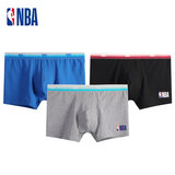 NBA男士内裤95%棉舒适四角短裤抗菌底裆中腰透气运动平角内裤男3条