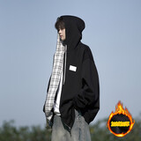 魄克连帽开衫卫衣男秋冬季加绒加厚美式潮牌痞帅休闲外套大码宽松上衣 黑色加绒 XL 【推荐130-150斤】