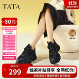 他她TATA泡泡奶油白色老爹鞋女透气休闲厚底运动鞋春WOG10黑色绒里 39