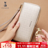 金狐狸（FOXER）牛皮女士钱包大容量长款卡包钱票夹手拿包零钱包轻奢女友生日礼物