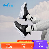361°童鞋 儿童运动鞋25冬季男女童3-14岁皮革校园跑鞋 黑35