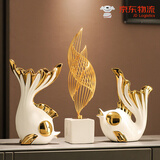 赟娅现代轻奢客厅玄关电视柜风生水起摆件高档酒柜装饰品乔迁新居礼品 金色接吻鱼+风生水起【白金色】