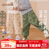 嘟嘟家【柔软厚实】儿童裤子秋冬款加绒宝宝冬装婴儿保暖裤女童男童棉裤 米色粉兔 100