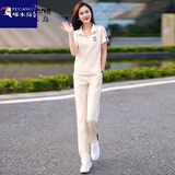 啄木鸟冰丝薄款运动套装女夏季2025新款洋气上档次休闲时尚两件套 米白色短袖两件套  M 85-100斤