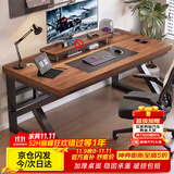 瑶颖电脑桌电竞桌办公桌书桌台式家用钢木桌学习桌写字桌卧室长条桌子 80*60CM【18MM实木芯】古典胡桃