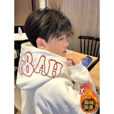 趣米乐美式高街硬挺连帽卫衣男秋冬季宽松潮流重磅慵懒上衣情侣外套帽衫 白色-加绒 L 【建议100-120斤】