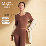 曼妮芬[倍暖]羊绒蛋白女士茶花油圆领长袖长裤秋衣秋裤保暖内衣套装打底
