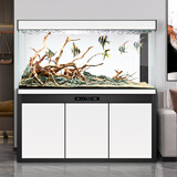 汉霸超白玻璃鱼缸 生态底滤循环系统 鱼缸客厅 家用智能懒人 水族箱 黑+白 屏风款1.16米长x40cm宽x75cm+80cm