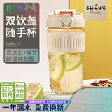 EWIWE ins风格双饮盖头男女咖啡杯随手玻璃杯吸管水杯子防滑硅胶套圈 隔热咖啡杯/静雅白/约500ml