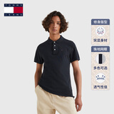 TOMMY JEANS男装珠地棉网眼刺绣商务通勤翻领修身短袖POLO衫 黑色078 S (推荐：120-130斤)