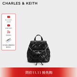 CHARLES&KEITH菱格大容量柔软多用背包书包双肩包包女包生日礼物CK2-60151400 Noir黑色 S