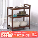 乔治木易推车置物架进口实木家用多功能移动餐车小推车商用厨房餐厅酒水车 三层餐车推车【棕色】店长推荐
