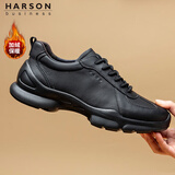 哈森（Harson）男鞋冬季加绒保暖休闲皮鞋商务通勤健步鞋 41 黑色 压纹加绒