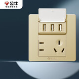 公牛（BULL）开关插座 G07系列 五孔带3位USB插座 86型面板G07E536S 香槟金