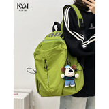 卡汐沐 书包初高中生大容量防泼水大学生电脑背包双肩包旅行轻便登山包 绿色字母双肩包【不带挂件】