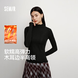 森马（Semir）长袖t恤女半高领木耳边抓绒发热紧身弹力内搭秋冬基础百搭打底衫